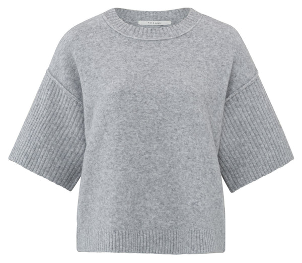 Boatneck Sweater with Ribbed Sleeves