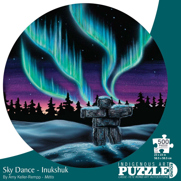 Sky Dance - Inukshuk puzzle, by artist Amy Keller-Rempp.  Her cultural background is Tyendinaga Mohawk, Métis.