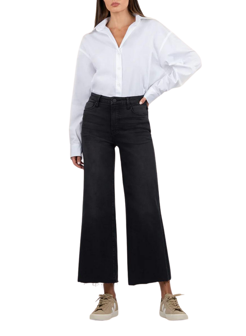 Meg High Rise Fab Ab Wide Leg Raw Hem Jean with Long Inseam