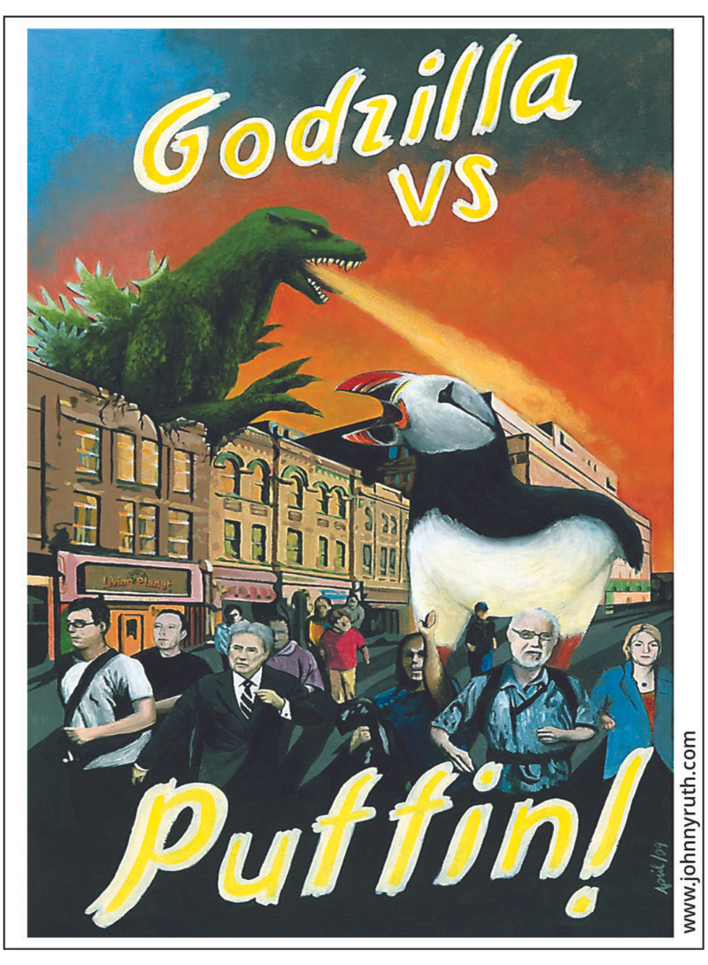 Godzilla vs Puffin Sticker
