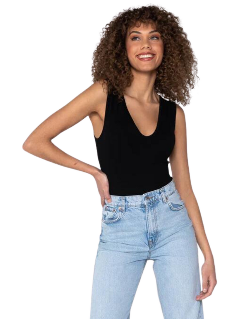 Bamboo Rib Deep V Thong Body Suit