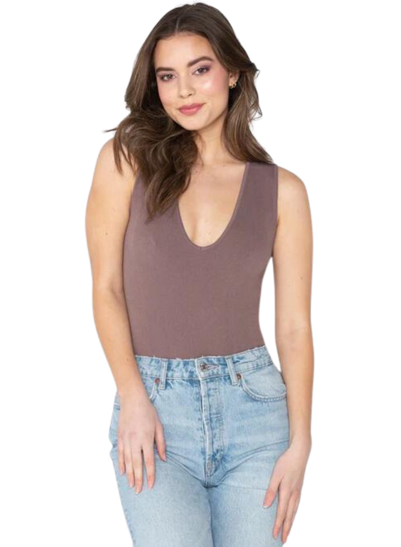 Bamboo Rib Deep V Thong Body Suit