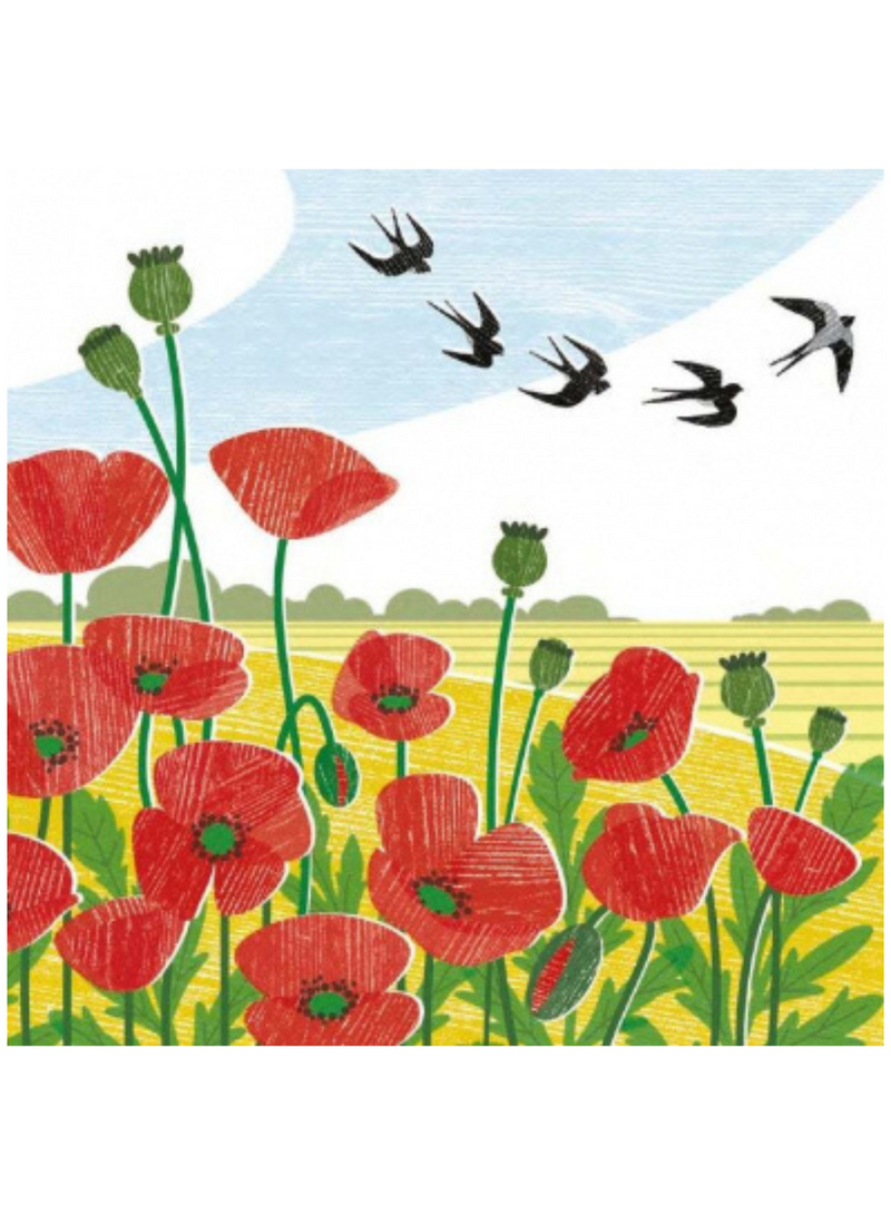 Poppy Field and Swallows Card