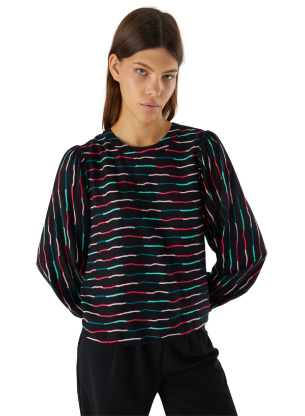 Black Striped Print Top