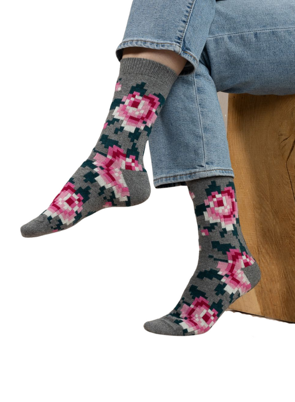 Pixel Flower Pattern Cashmere Socks