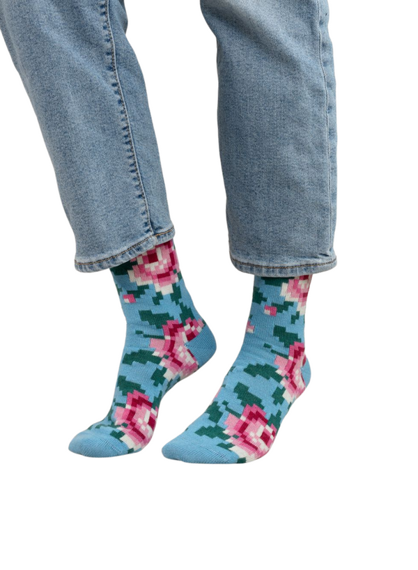 Pixel Flower Pattern Cashmere Socks
