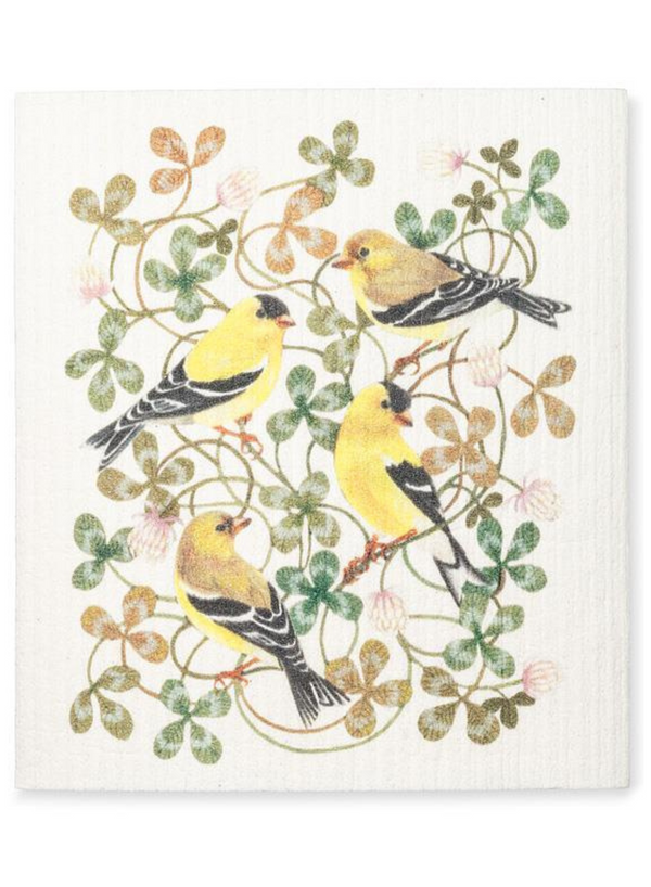 Yellow Finches & Clover Dishcloth