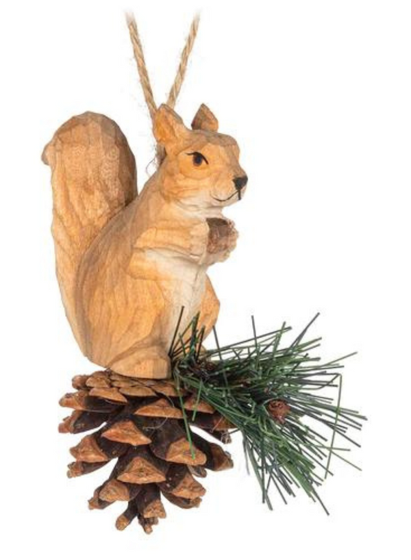 Squirrel on Pine Carved Ornament