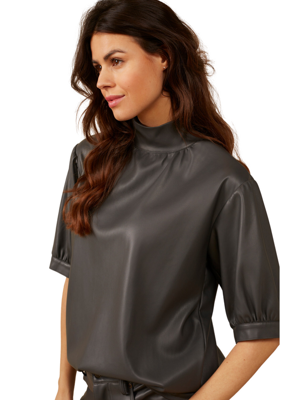 Pleather Short Sleeve Top