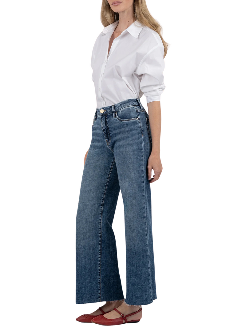 Meg High Rise Fab Ab Wide Leg Raw Hem Jean with Long Inseam