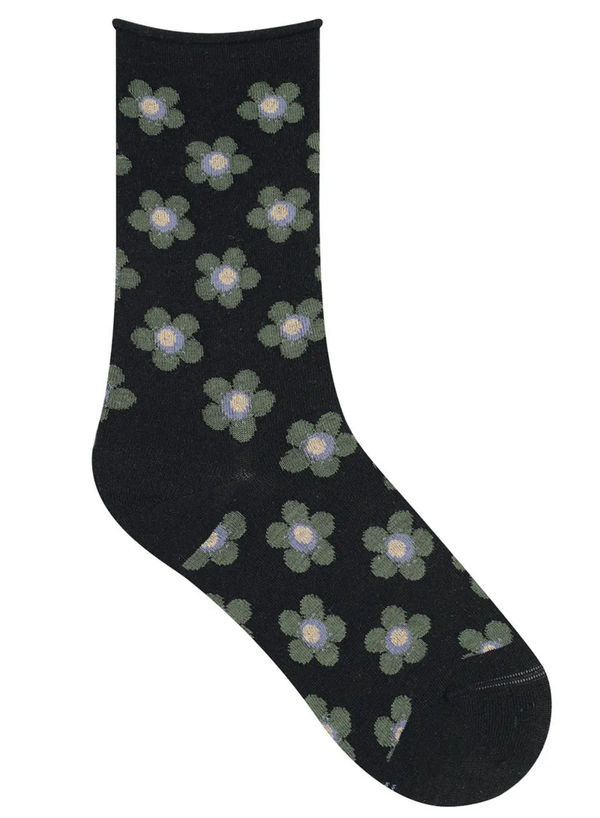 Floral Roll Top Wool Socks