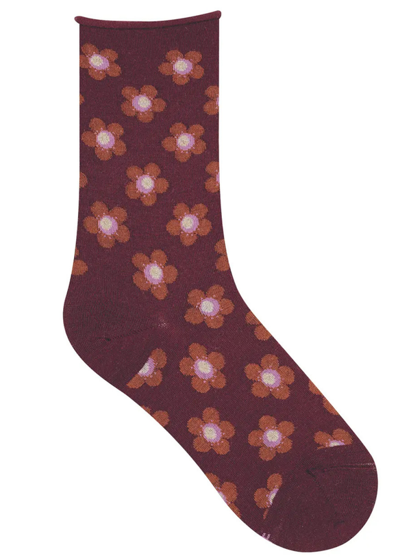 Floral Roll Top Wool Socks