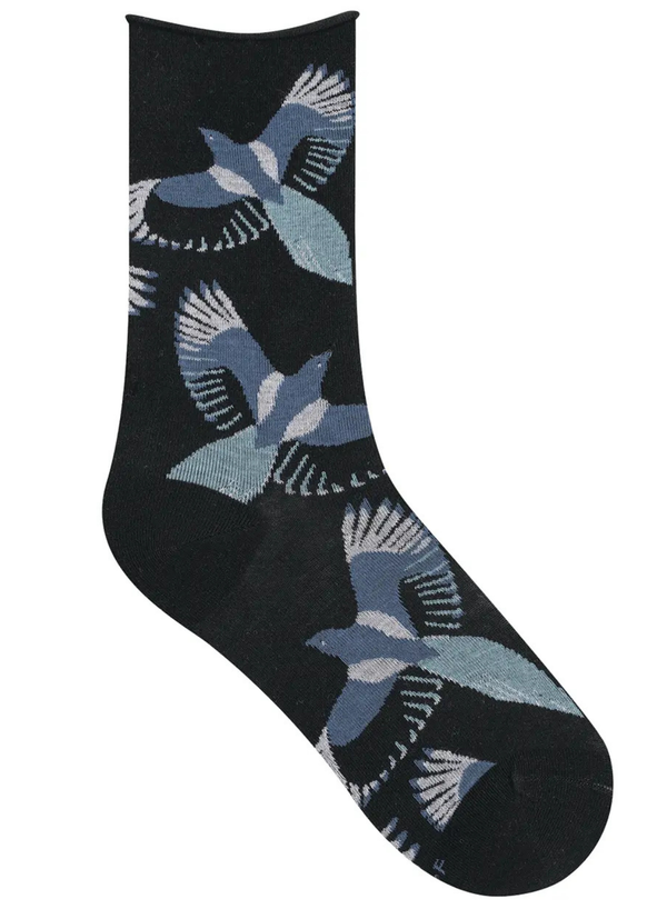 Bird Print Velvet Socks