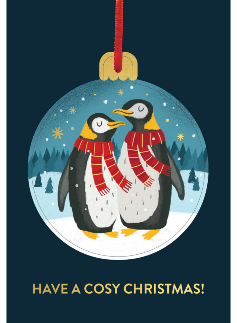 Cosy Penguins Bauble Card