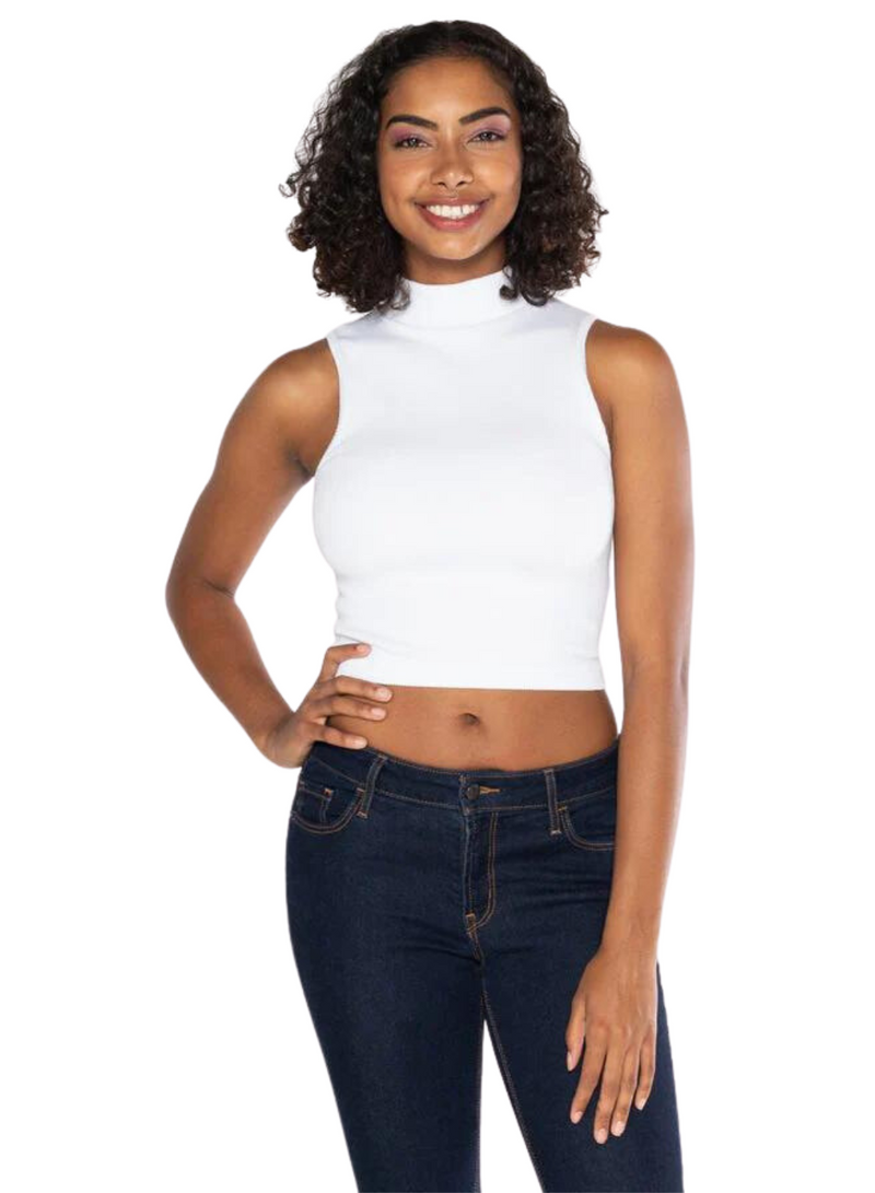 Bamboo Ribbed Sleeveless Mock Neck Top