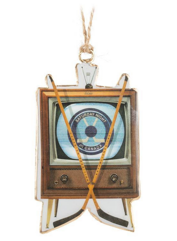 Vintage TV with Hockey Sticks Ornament