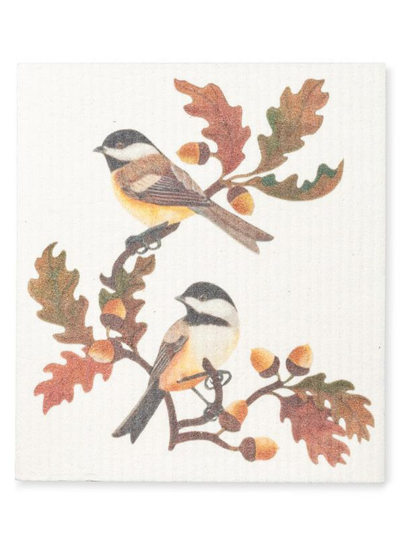 Chickadees & Oak Leaves Dishloth