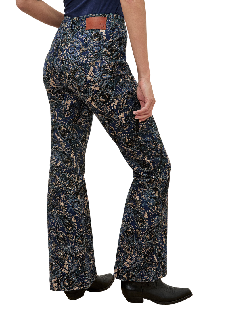 Paisley Print High Waist Flare Jeans