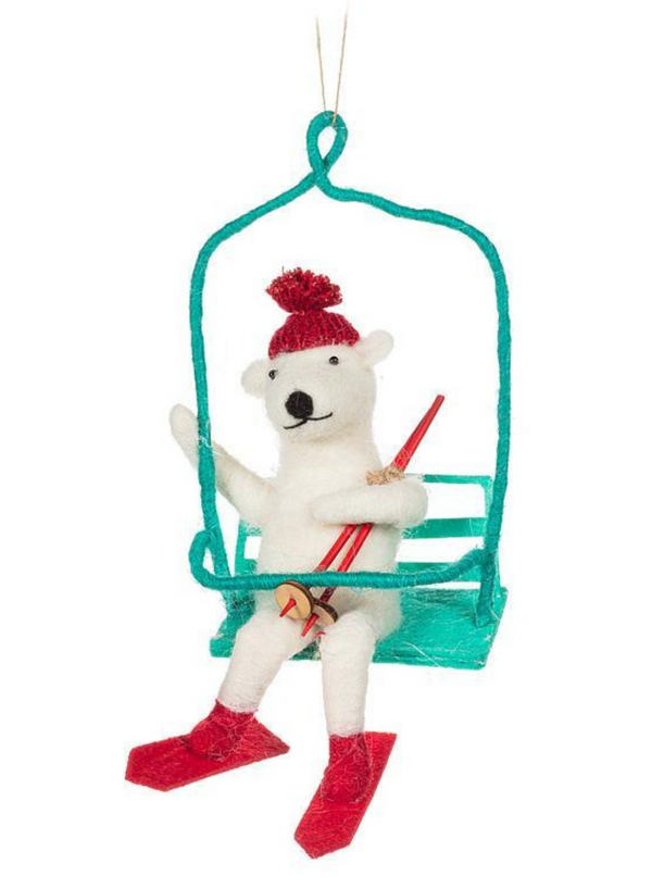 Skiing Bear on Chairlift Ornament