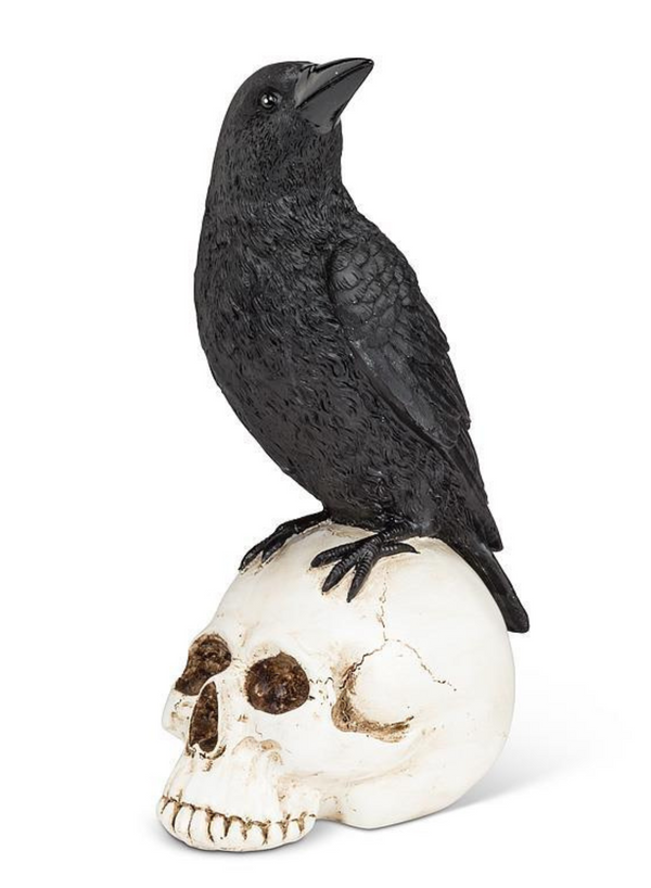 Raven Perched on Skull Figurine