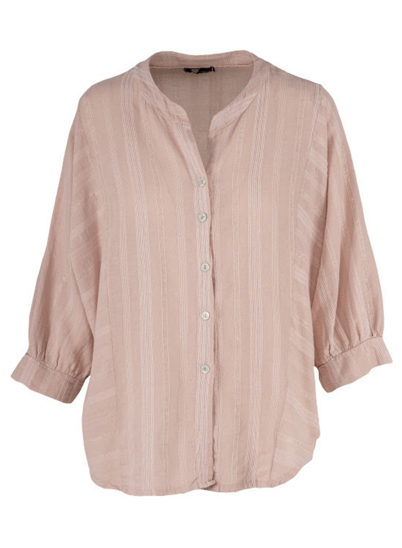 Band Collar Button Up Blouse