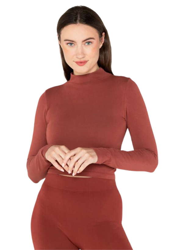 Bamboo Long Sleeve Crop Mock Neck Top