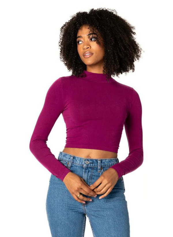 Bamboo Long Sleeve Crop Mock Neck Top