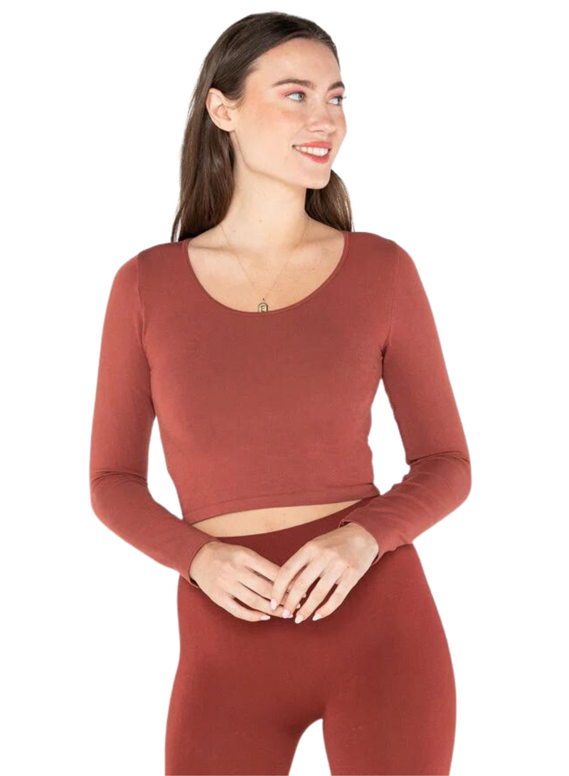 Bamboo Long Sleeve Crop Scoop Neck Top