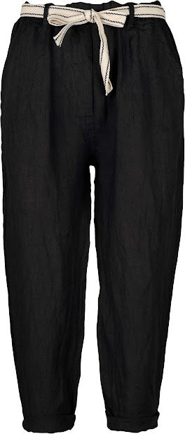 Cropped Linen Pant with Striped Belt