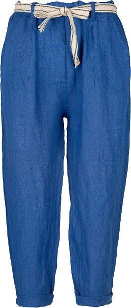 Cropped Linen Pant with Striped Belt