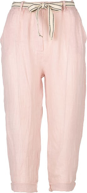 Cropped Linen Pant with Striped Belt