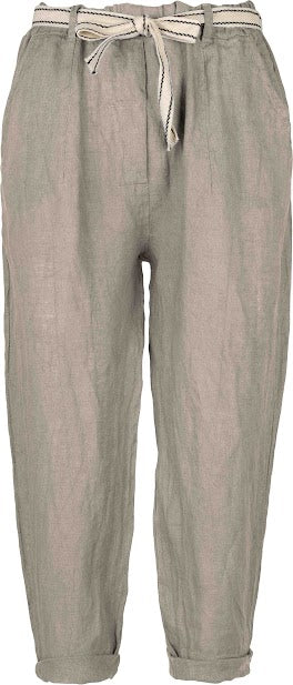 Cropped Linen Pant with Striped Belt