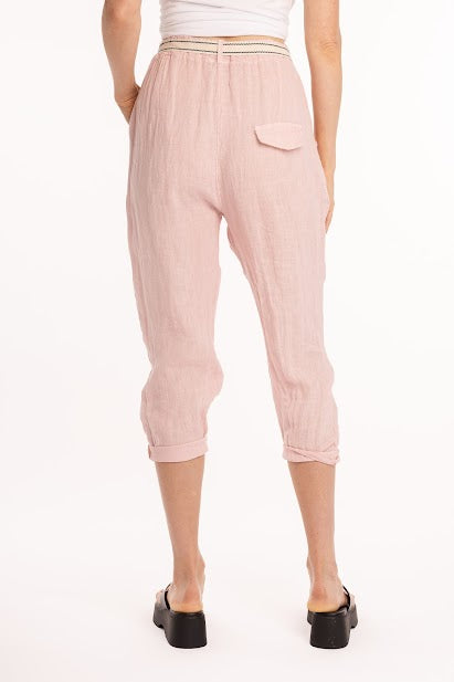 Cropped Linen Pant with Striped Belt