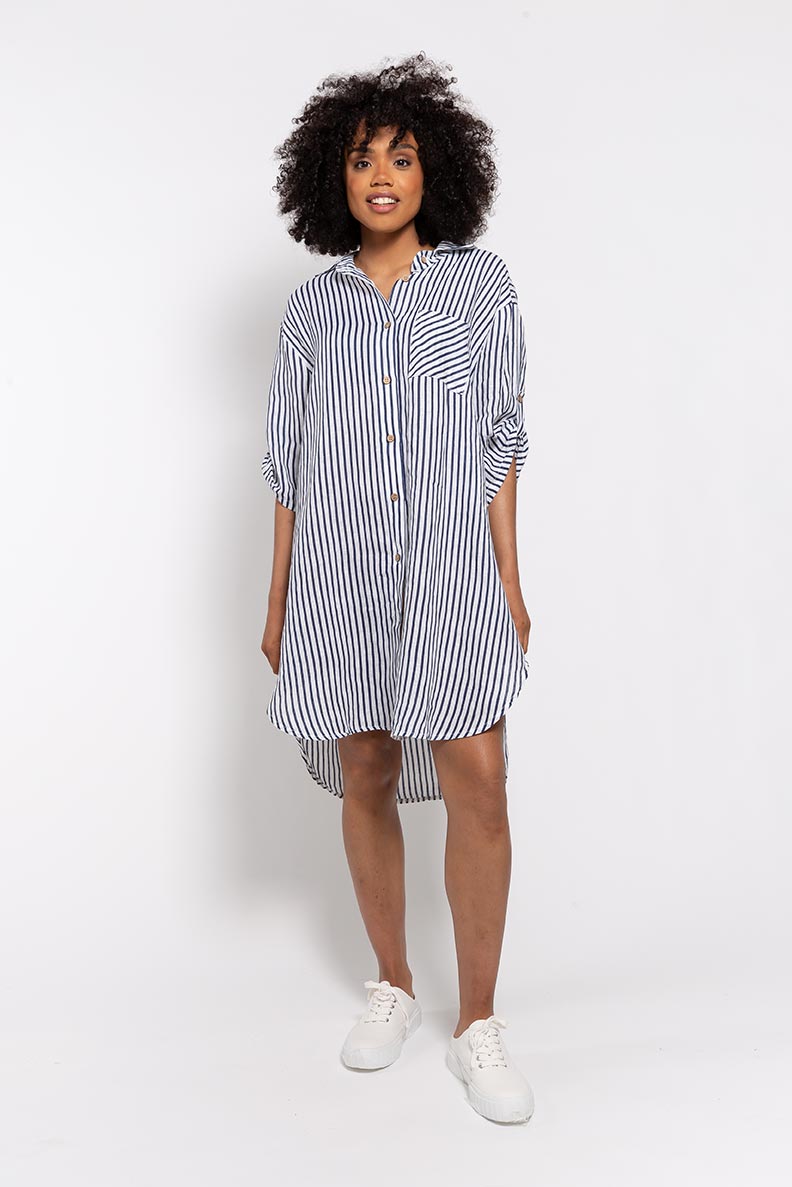 Linen Striped Shirt Dress