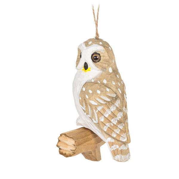 Carved Owl Sitting on Branch Ornament