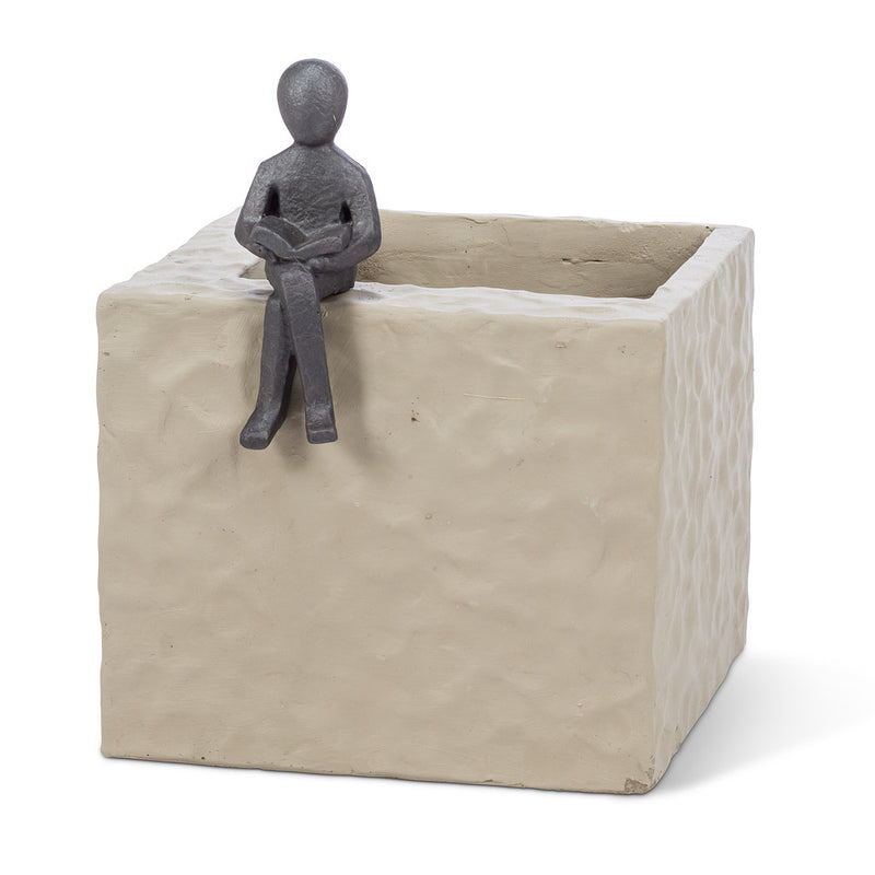 Large Square Planter with Figure