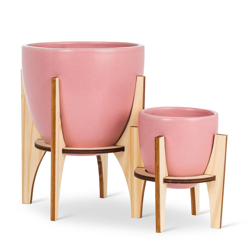 Large Pot with Wooden Stand