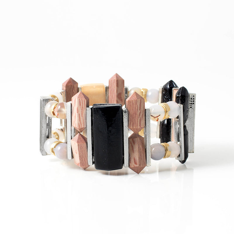 Anne Marie Chagnon Tenerife bracelet features a chunky style design with multicolored beads and metal spacer details
