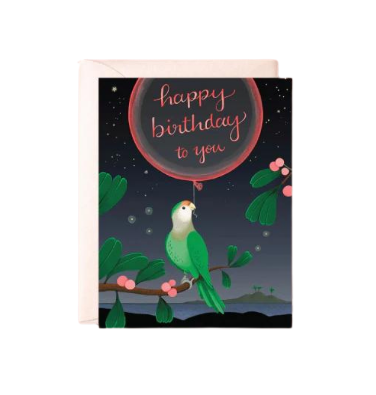 Green Parrot Birthday Card