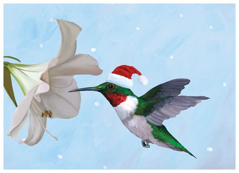 Hummingbird in Santa Hat Card