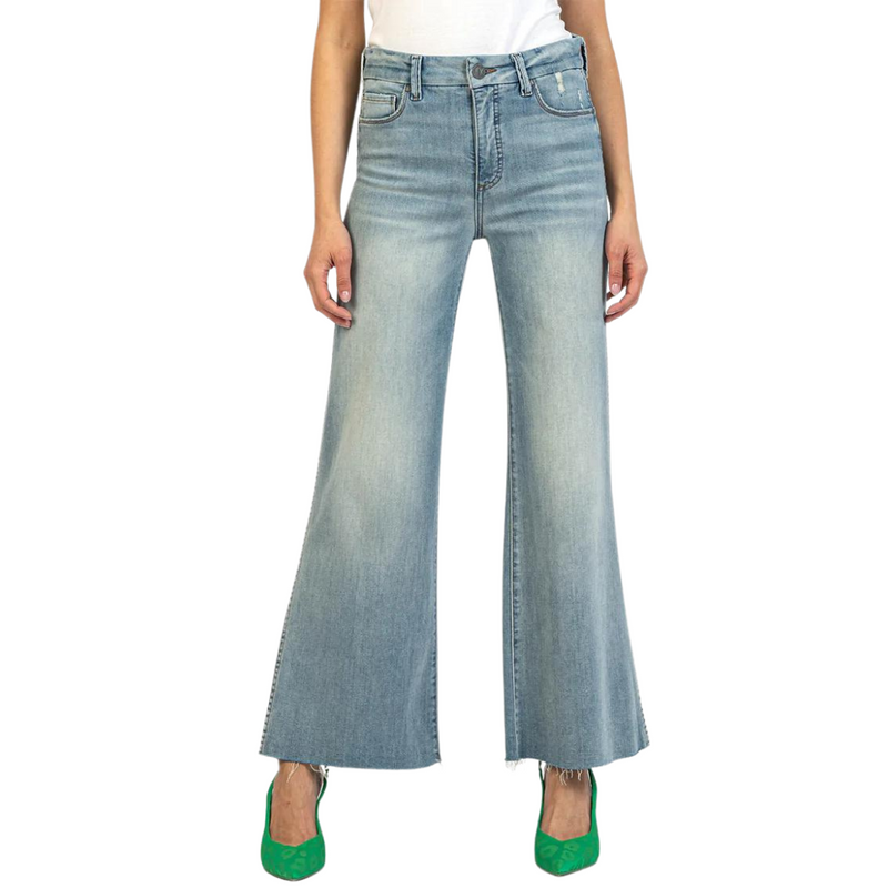 Meg High Rise Fab Ab Wide Leg Raw Hem Jean with Long Inseam