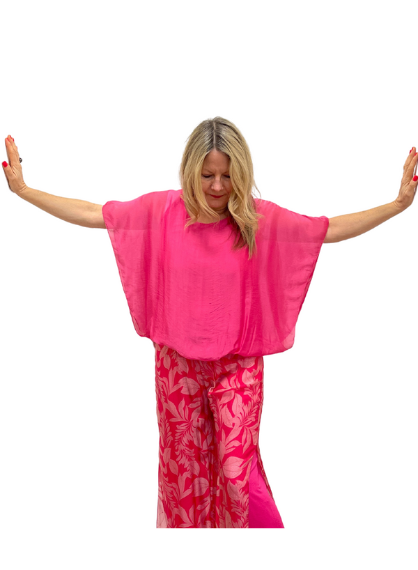 Silky 1/2 Sleeve Top with Elastic Waist