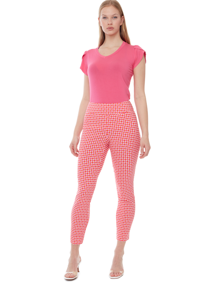 Pink Houndstooth Slim Ankle Pant