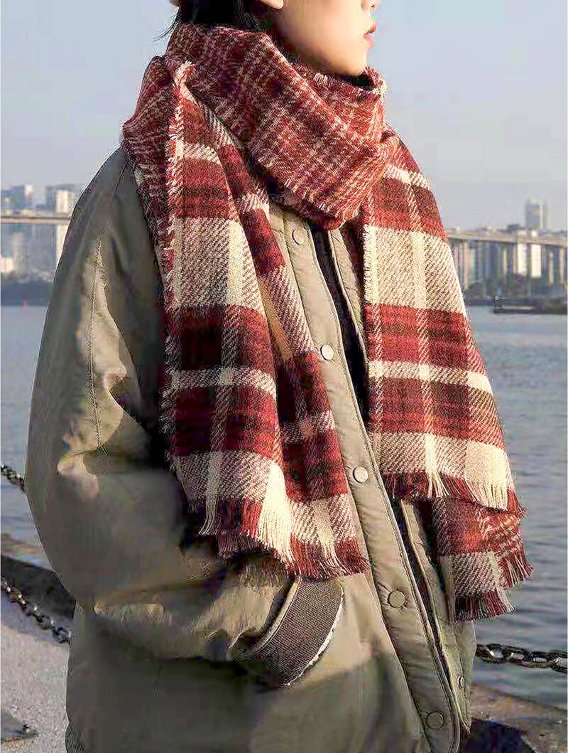 Rust Reversible Plaid Scarf