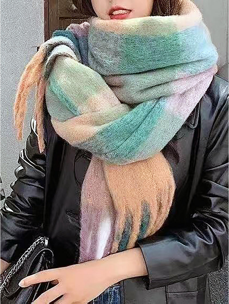 Thick Plaid Scarf w/ Fringe
