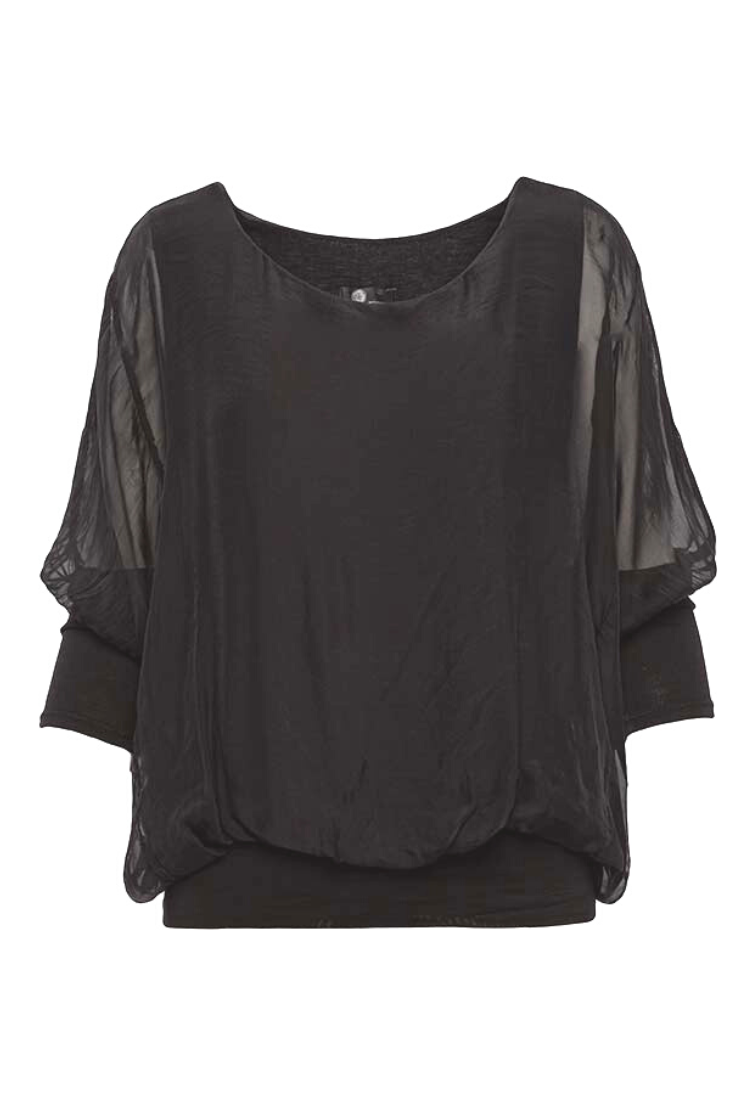 Silky Top with Bat Wing Sleeve