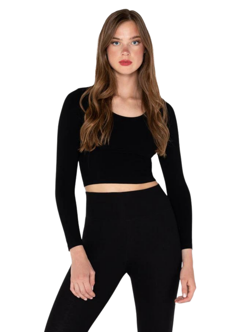 Bamboo Long Sleeve Crop Scoop Neck Top