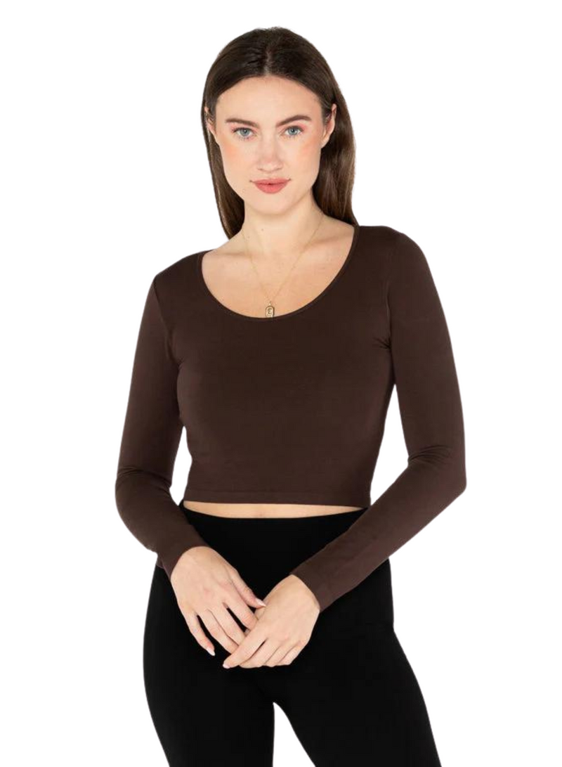 Bamboo Long Sleeve Crop Scoop Neck Top