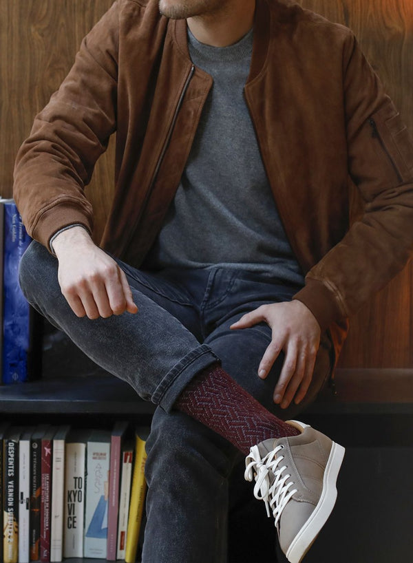 Merino Wool Socks with Cranework Pattern