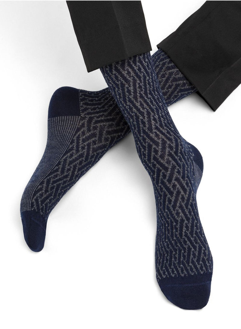 Merino Wool Socks with Cranework Pattern